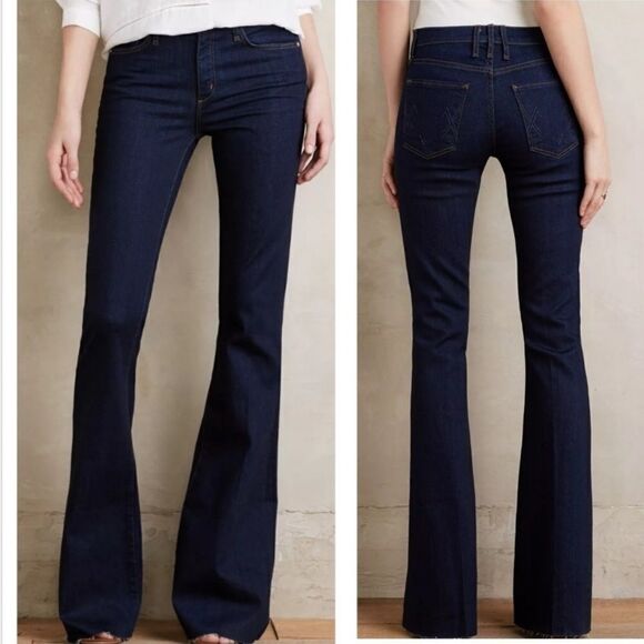 Anthropologie McGuire Flare Dark Wash Raw Hem Jeans Size 24 - Picture 1 of 7